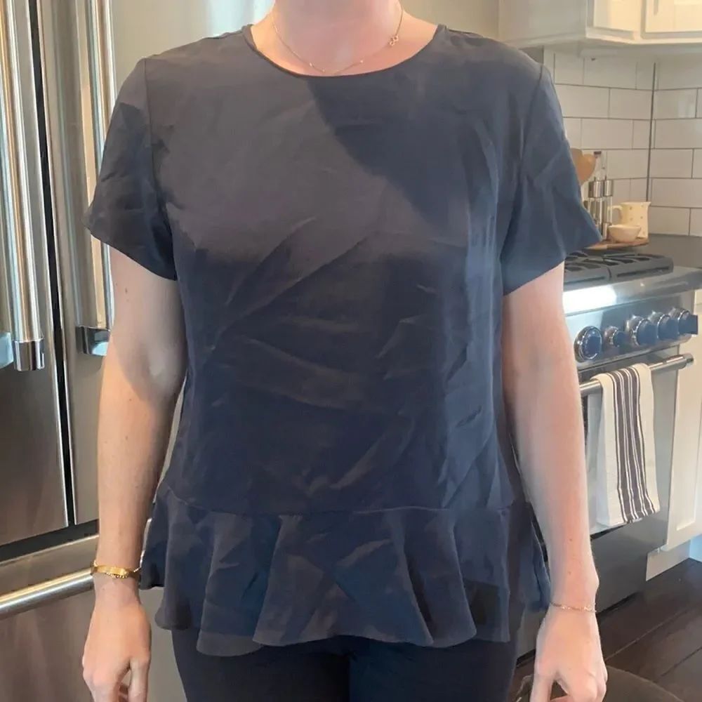 Amanda Uprichard Navy Silk Peplum Top - NWT